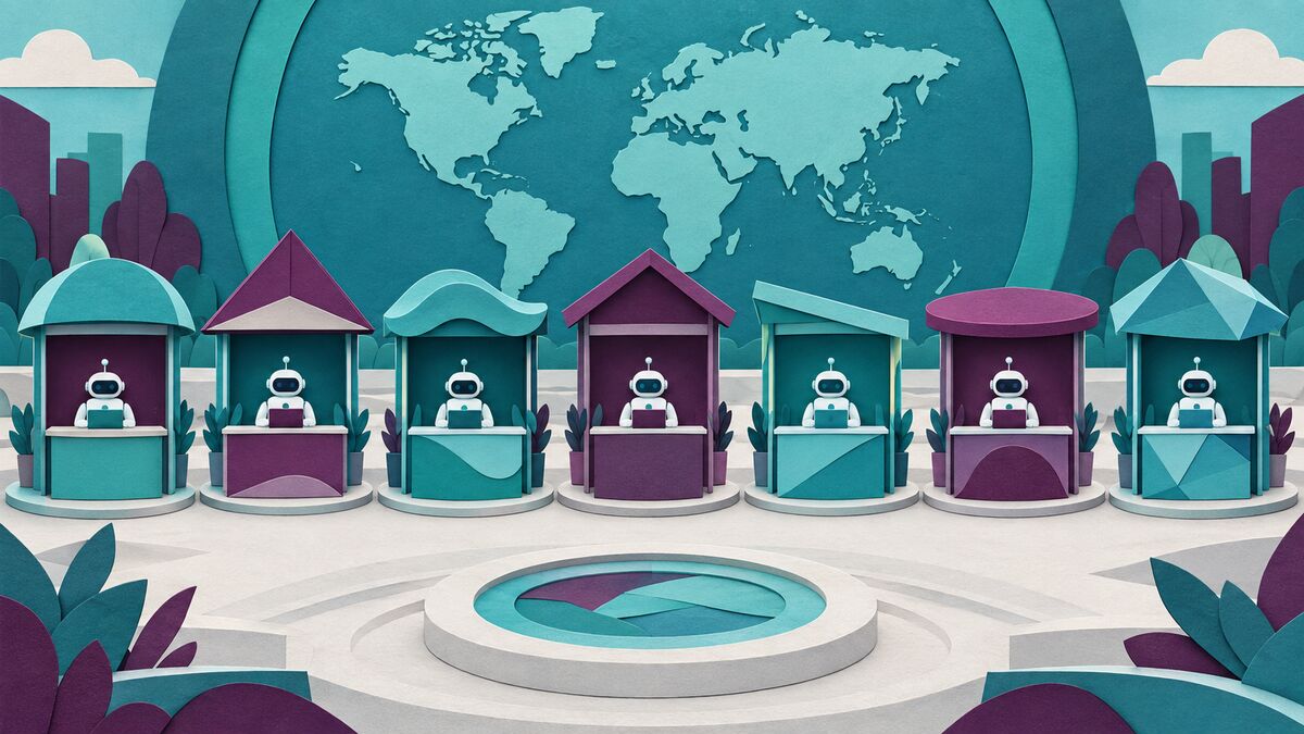 AI-generated illustration: Seven AI labs, one claims desk: the real tests for 2027