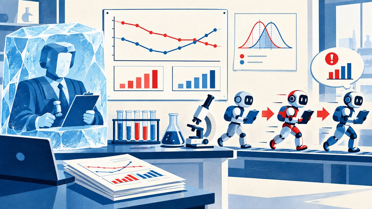 AI-generated illustration: Frozen judges, moving agents: why the same evaluator can misread an upgrade