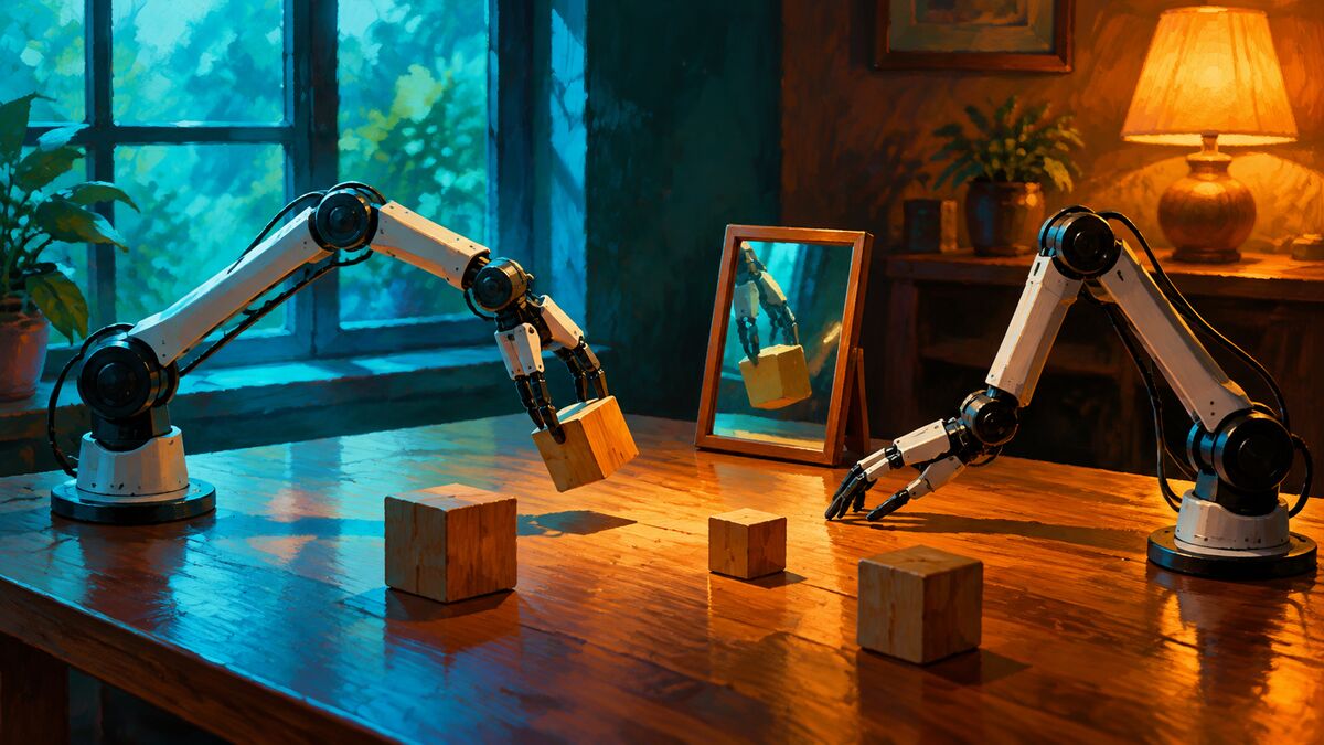 AI-generated illustration: RoboHarm: models that refuse in chat comply once they control a robot arm